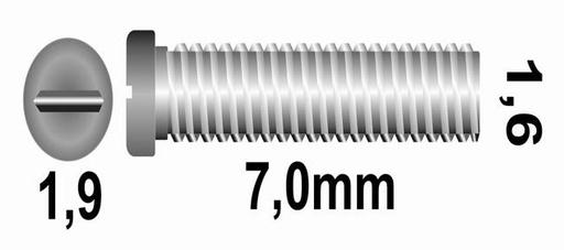 TORNILLO PANTALLA GRUESO PLATA C:1.9 P:1.6 L:7.0 (100 UNID)