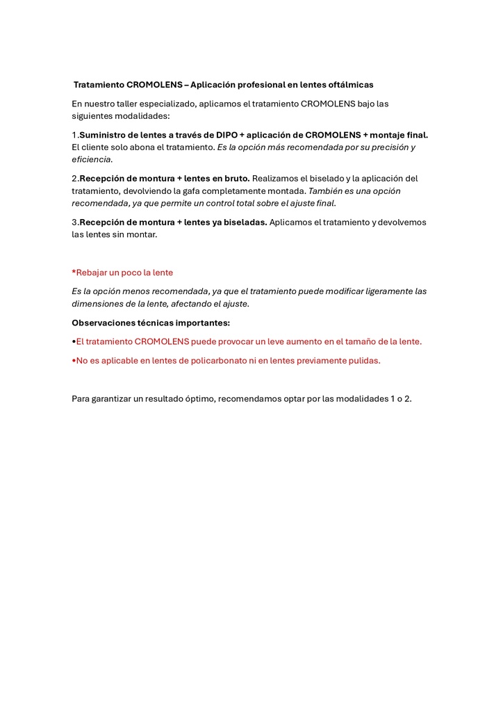 TRATAMIENTO CROMOLENS MONOCOLOR