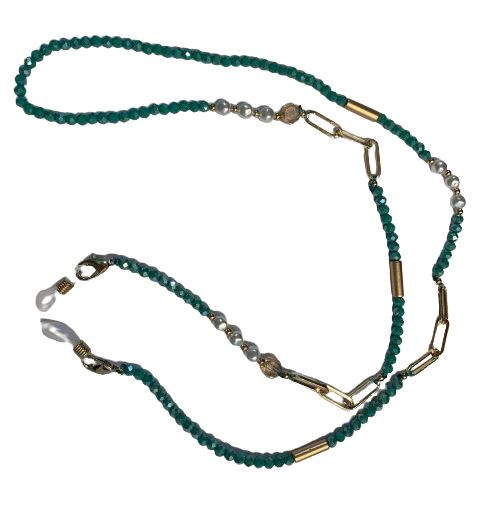 [CORD75]  Cadena Cuentas Verde Doradas