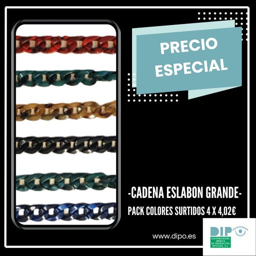 [CORDVARIADO] Cadena Eslabón Grande 3 Uds Negro, Granate y Verde