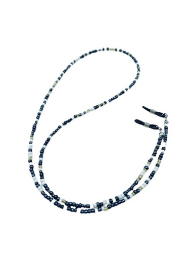 [CORD27] Cadena Abalorios Negra/dorado/blanco fina (6 ud.) 